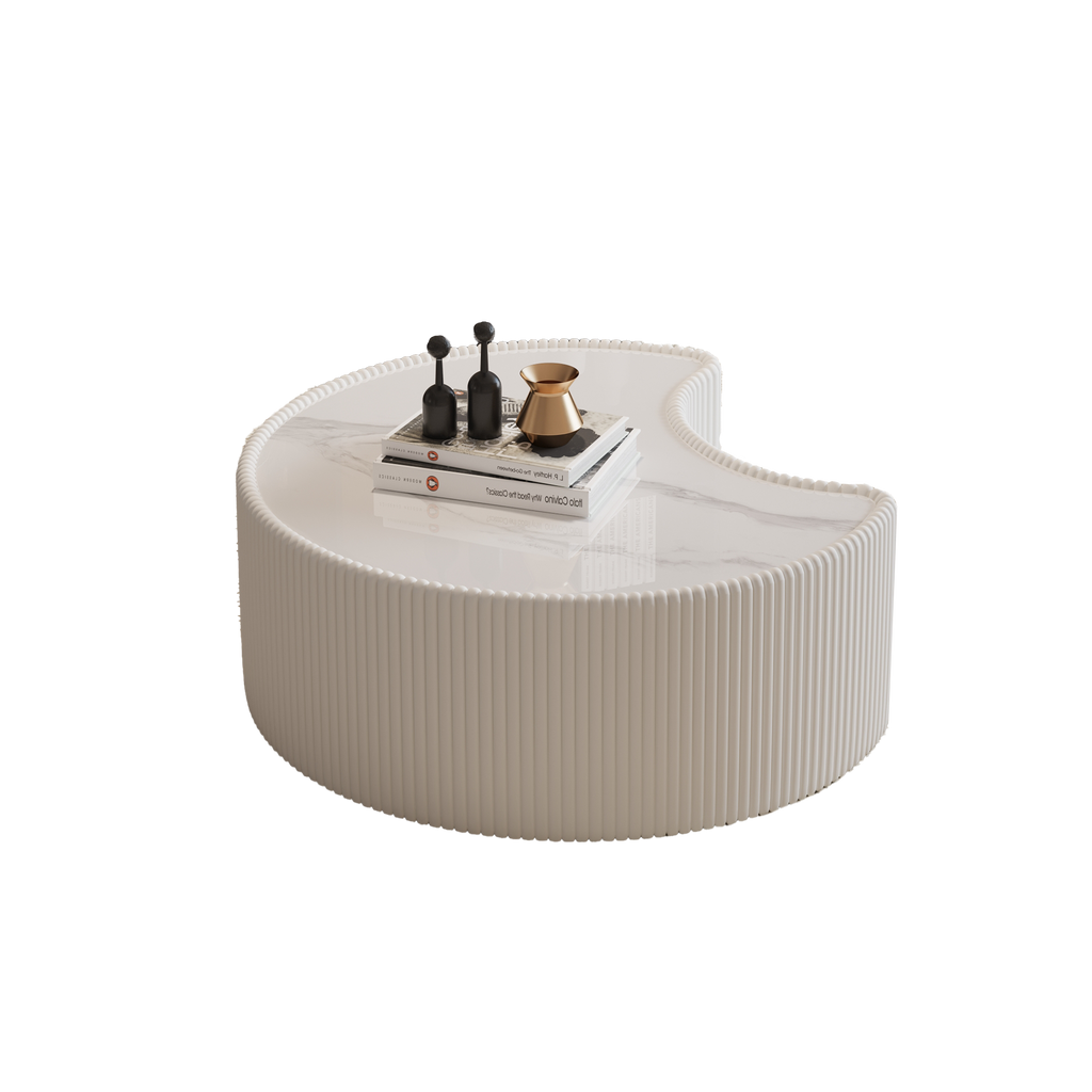 Modern Leather Coffee Table with Irregular Sintered Stone Top.