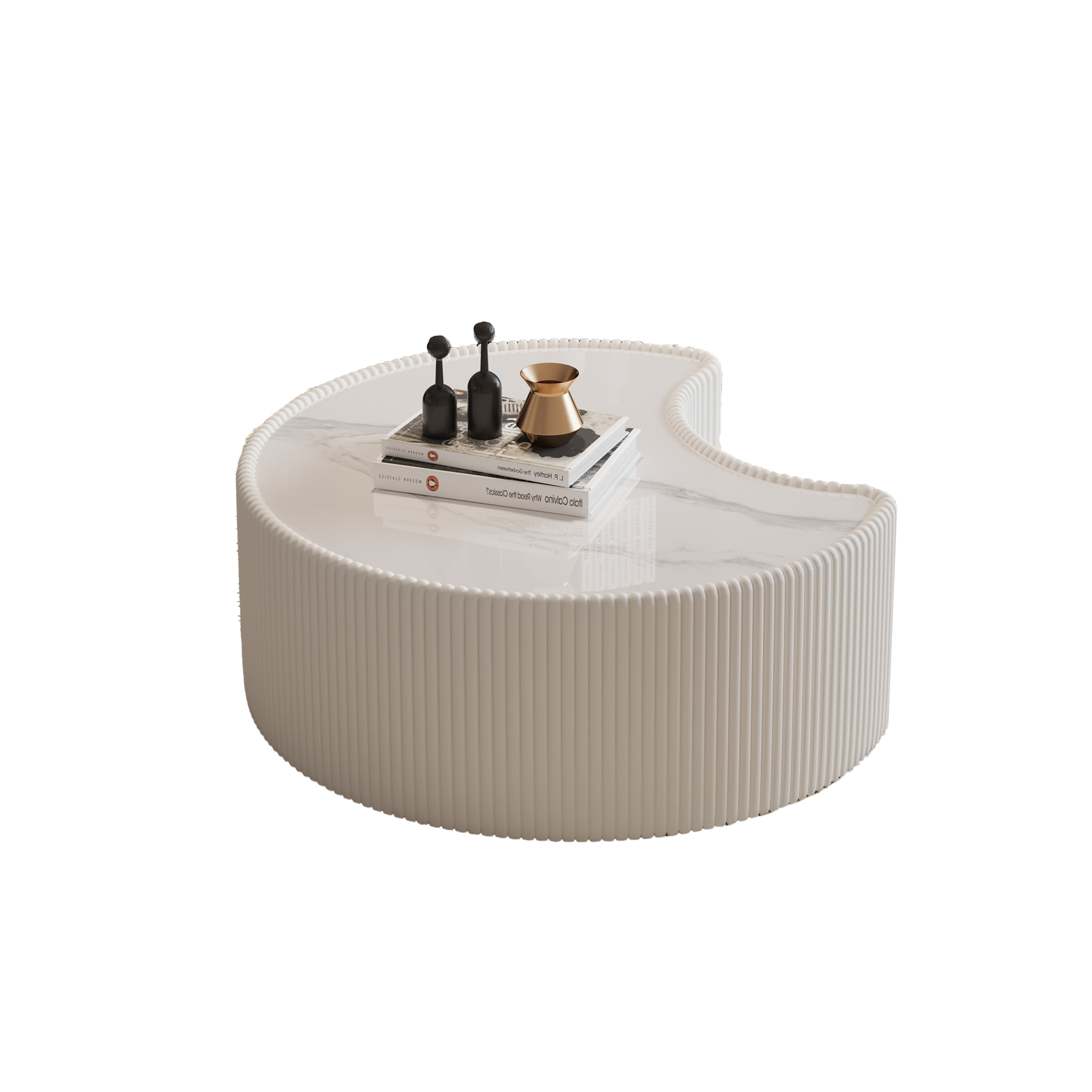 Modern Leather Coffee Table with Irregular Sintered Stone Top.