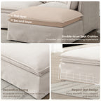 Details of modular sectional sofa's double-layer seat cushion, decorative edging, and elegant skirt design for added style.