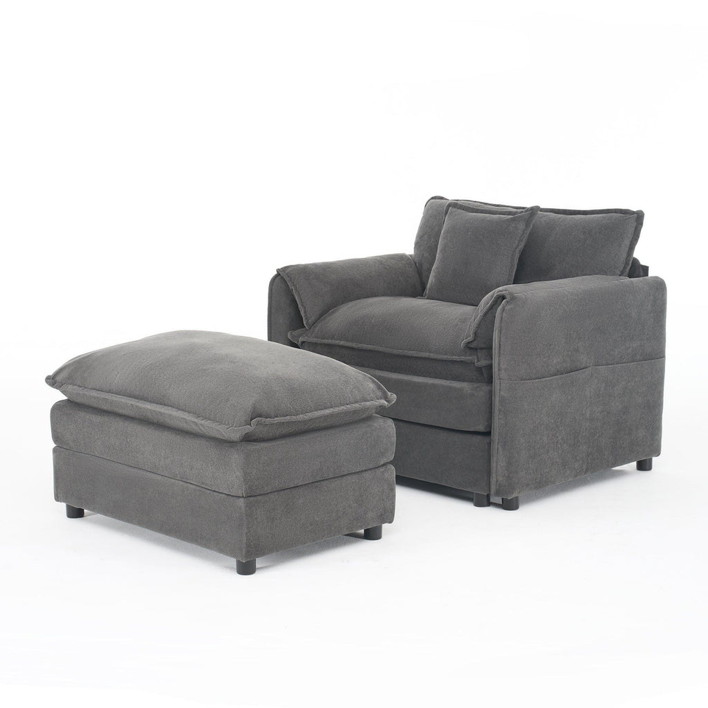 Chenille Recliner Chair with Movable Ottoman for Comfort.
