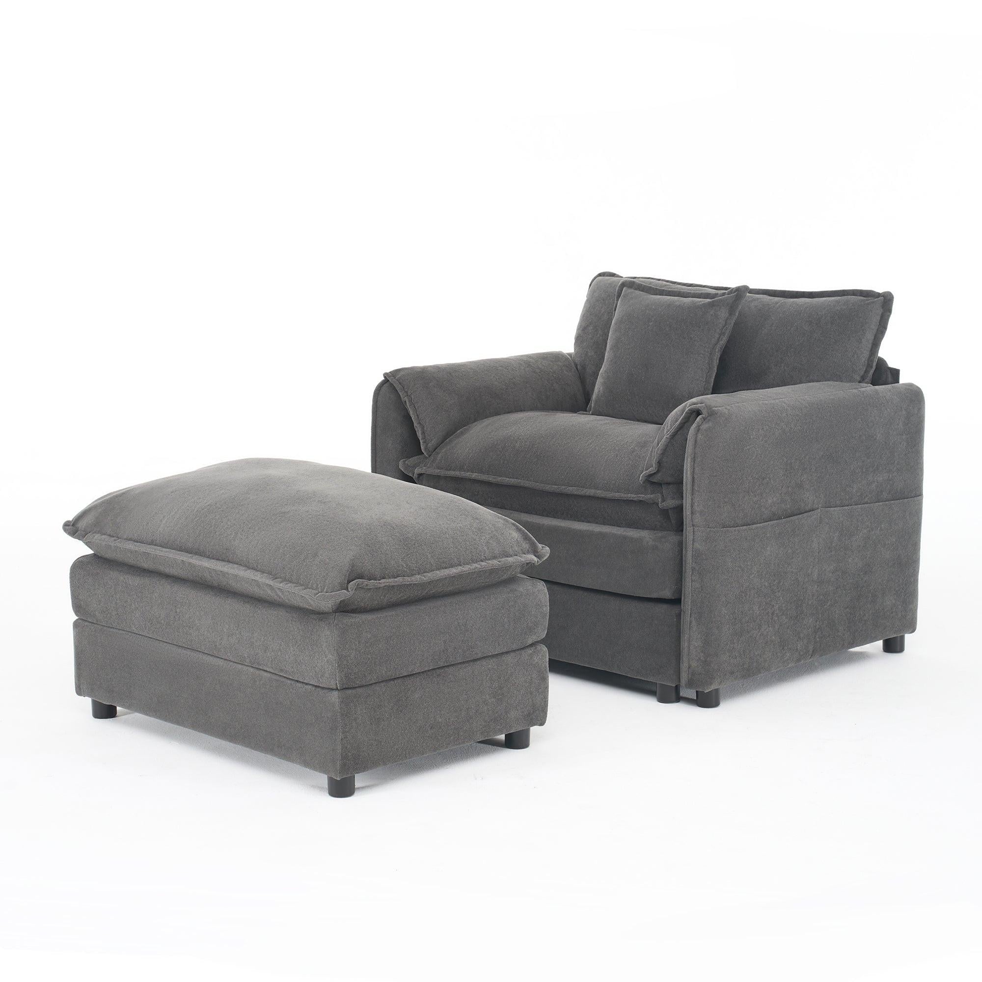 Chenille Recliner Chair with Movable Ottoman for Comfort.