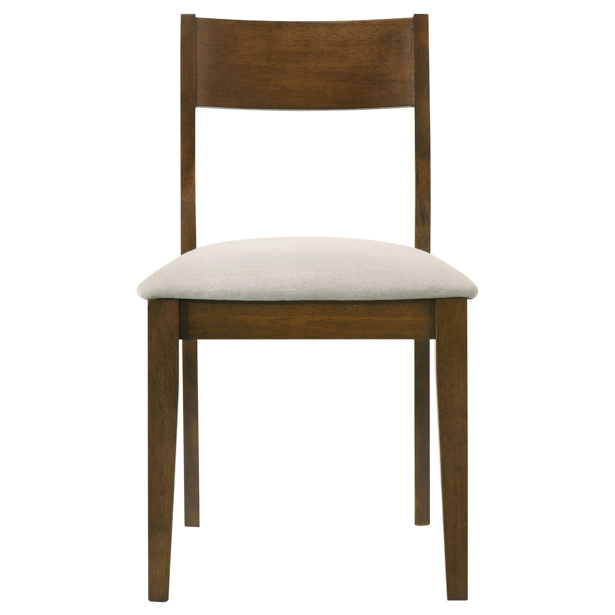 Dark Brown Dining Chair Set of 2 with Beige Cushioning.