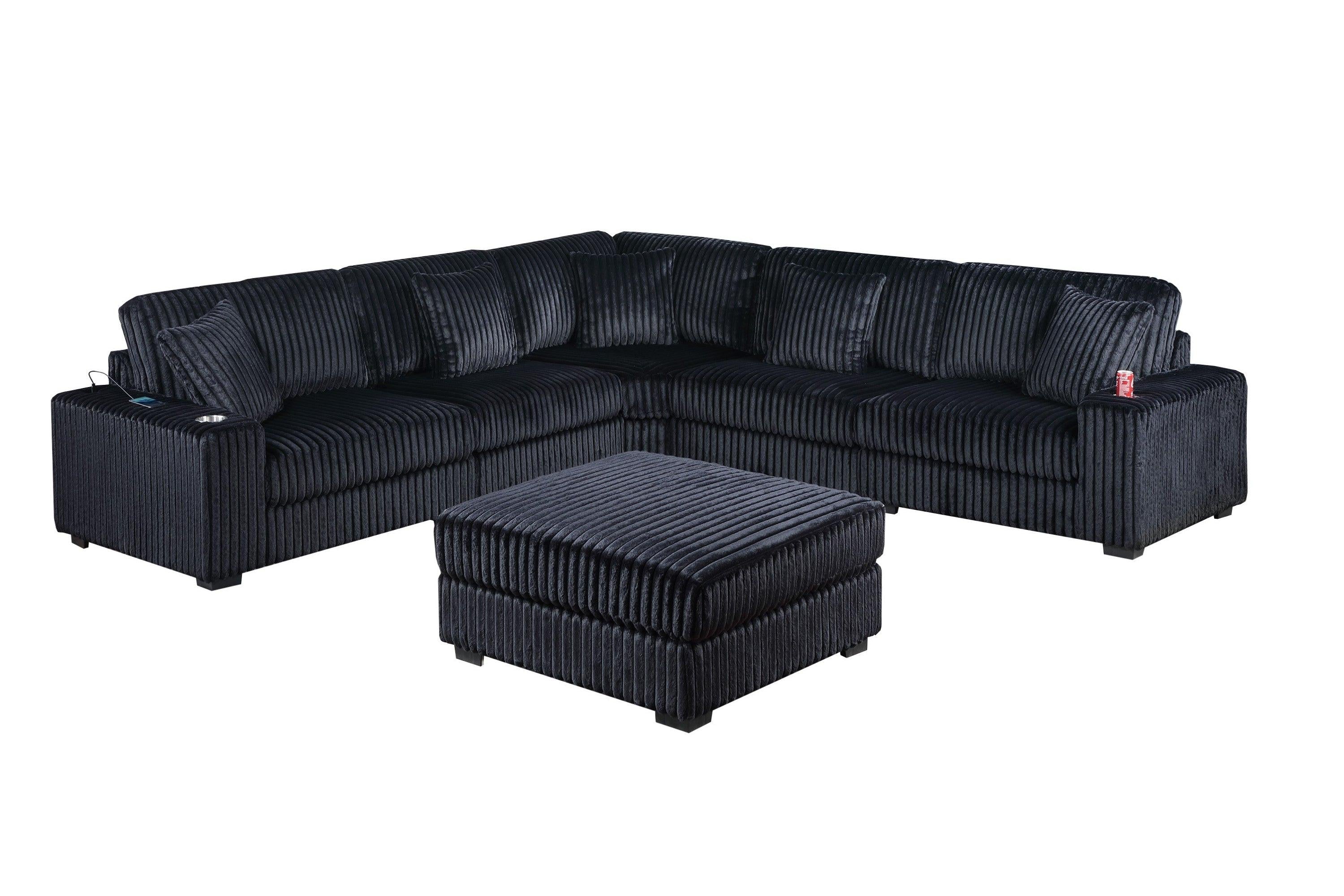 Modular Sectional Sofa Set with USB - Contemporary Black Design.