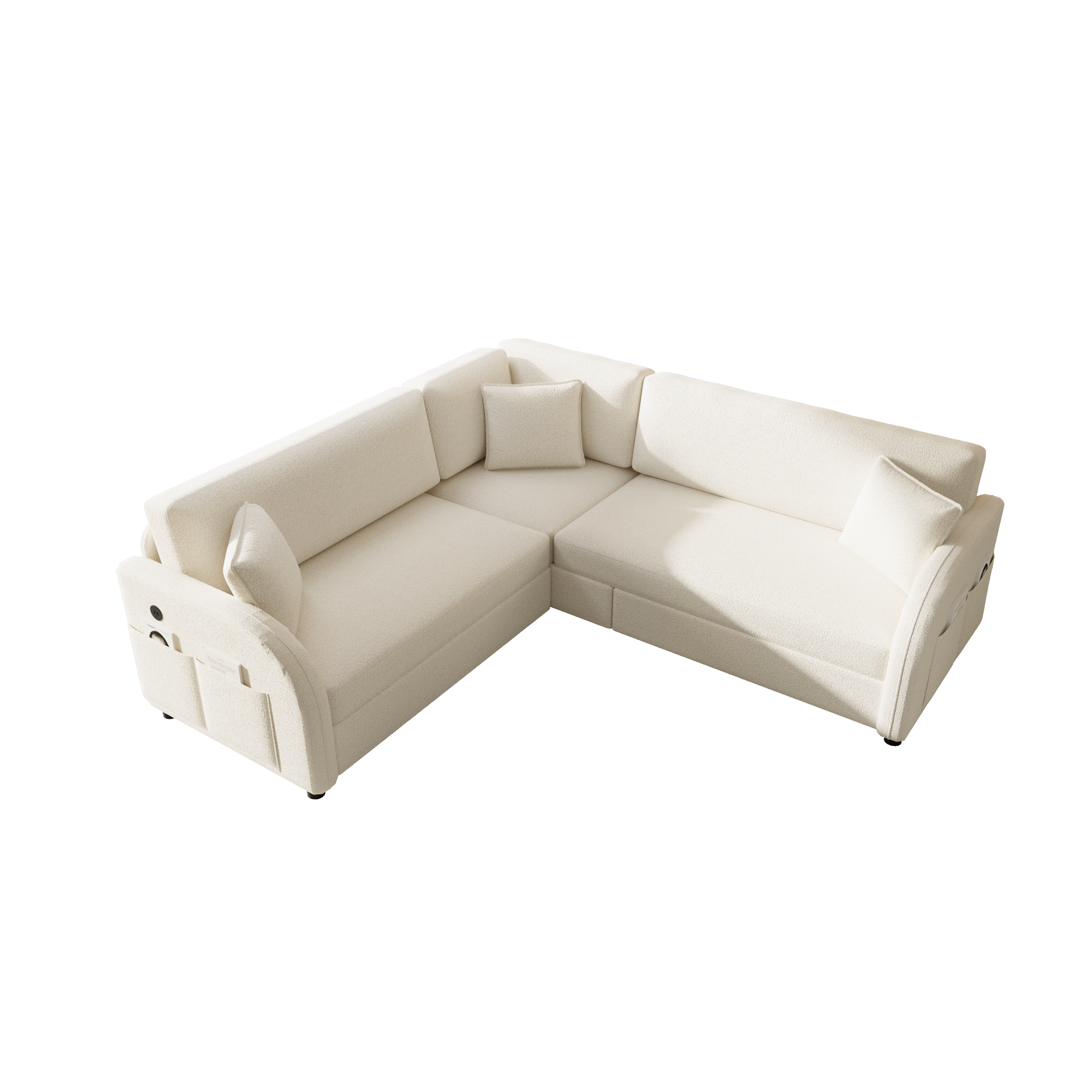 85.1' L-Shaped Sofa with Pull-Out Bed and USB Port.