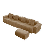Modular L Shape Sofa: No-Assembly, Velvet Brown 4-Seater.