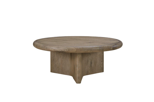 Knotty Oak Round Cocktail Table for Modern Interiors.