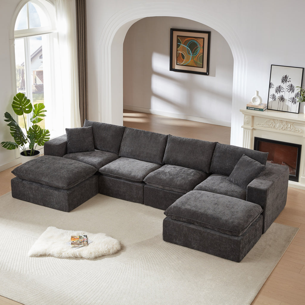 Chenille Cloud Sofa arranged in a cozy living room, emphasizing its flexible configuration and soft chenille texture for modern furniture needs.