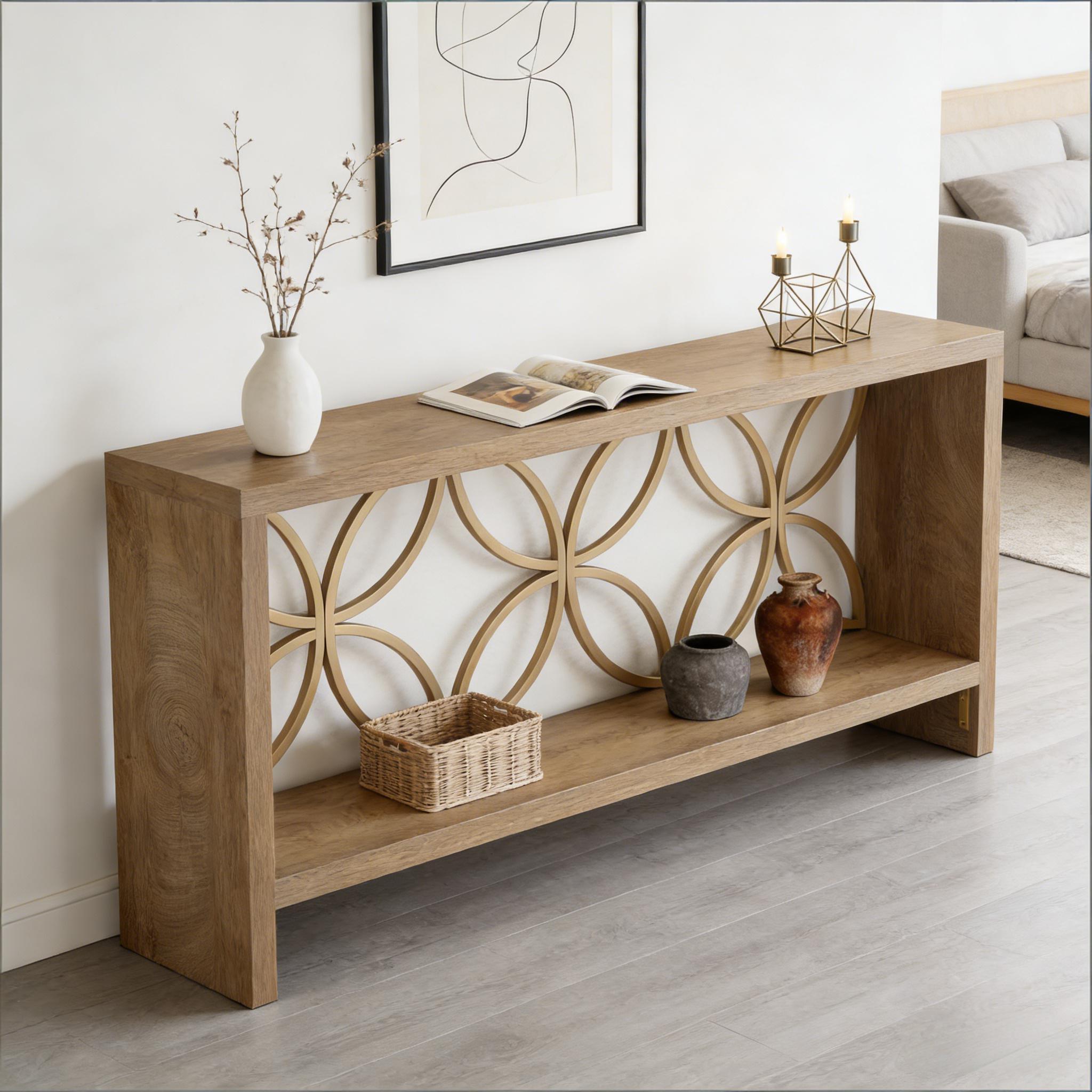 Farmhouse Console Table with Storage and Vintage Style.