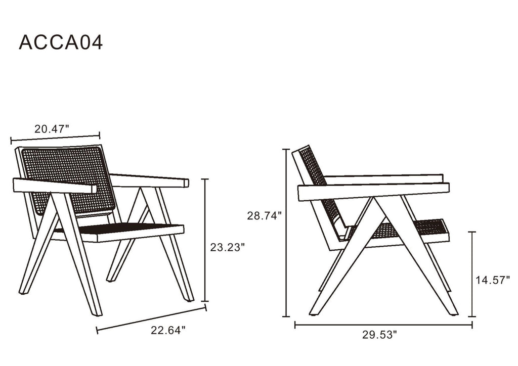 Hamlet Cane Back Wood Accent Armchair in Black and Natural