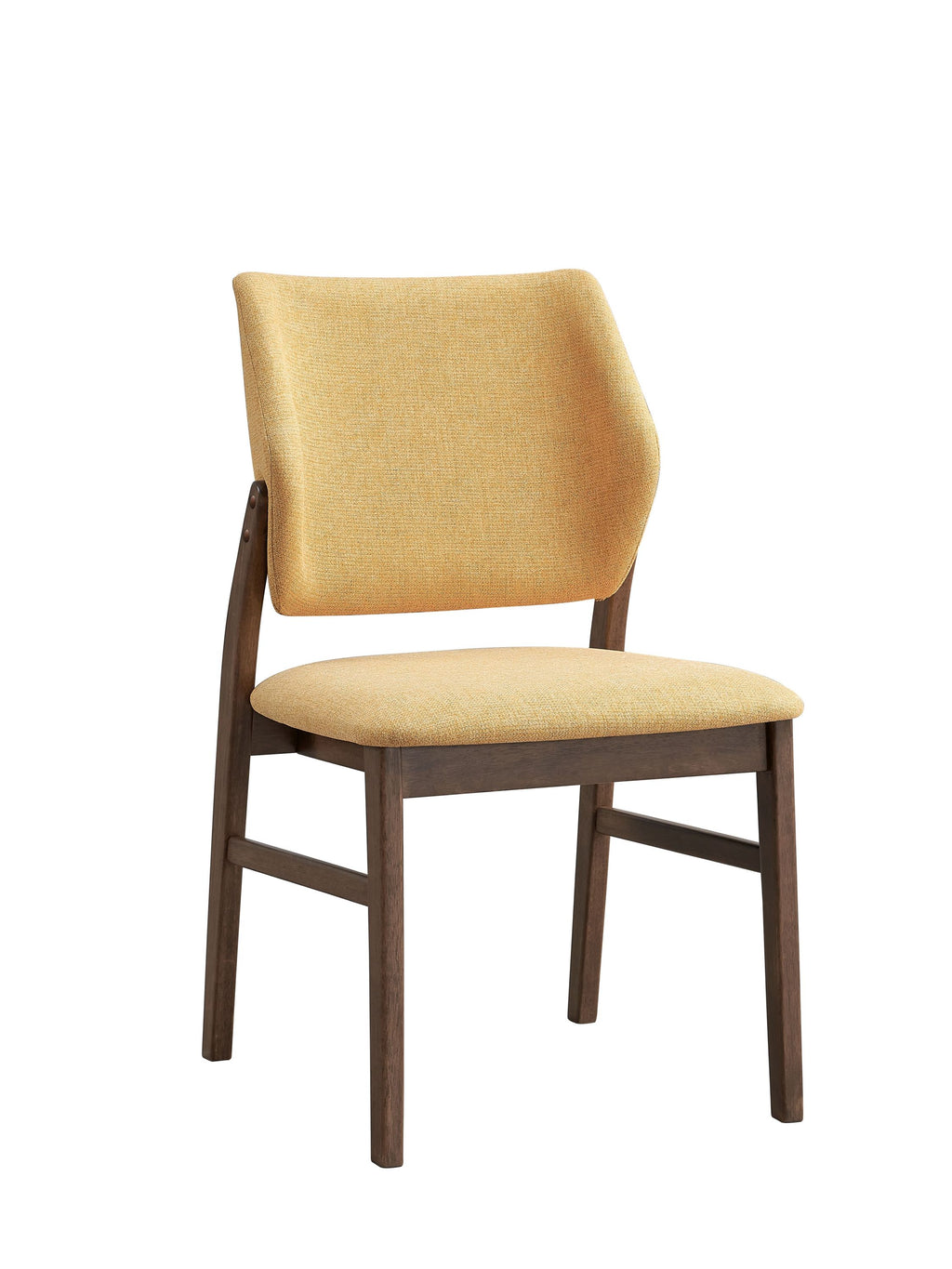 Sarha Dining Set yellow upholstered chair with walnut wood frame, combining comfort and mid-century style.