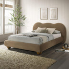 Queen Size Boucle Bed with Wood Feet for Bedroom.