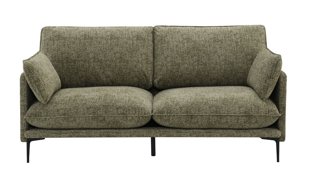 Front view of Dalton Green Fabric Sofa - Compressed Cushion with plush tufted seat and back cushions in green chenille.