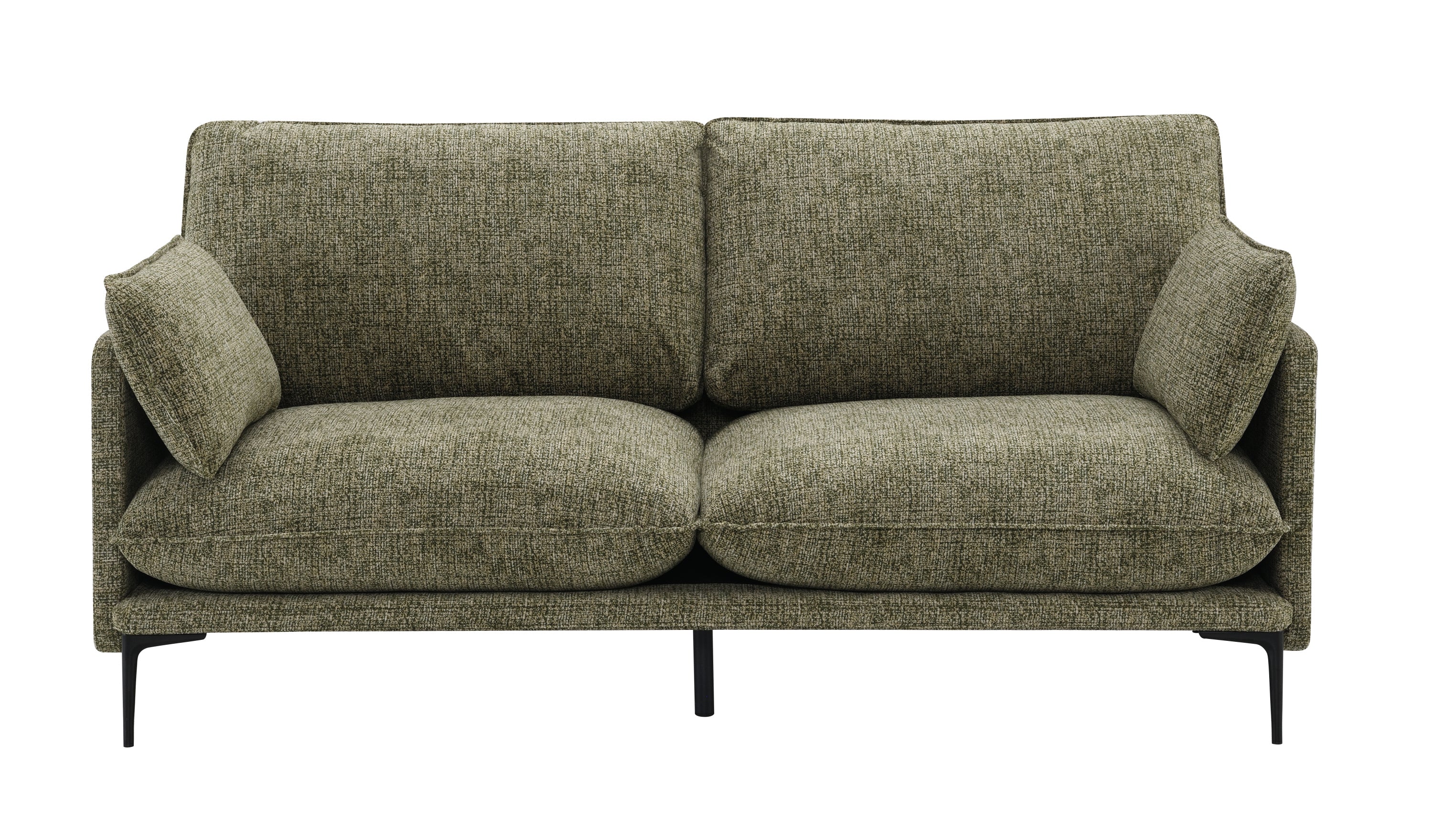 Front view of Dalton Green Fabric Sofa - Compressed Cushion with plush tufted seat and back cushions in green chenille.