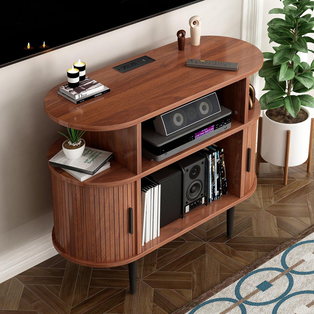 Mid Century Modern Record Player Stand with Charging Station.
