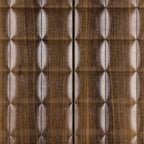 Detailed view of geometric door texture on 4-door storage cabinet, showcasing modern design with rich wood grain finish.