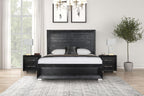 Black Contemporary Nightstand with Chrome Legs and USB Ports.