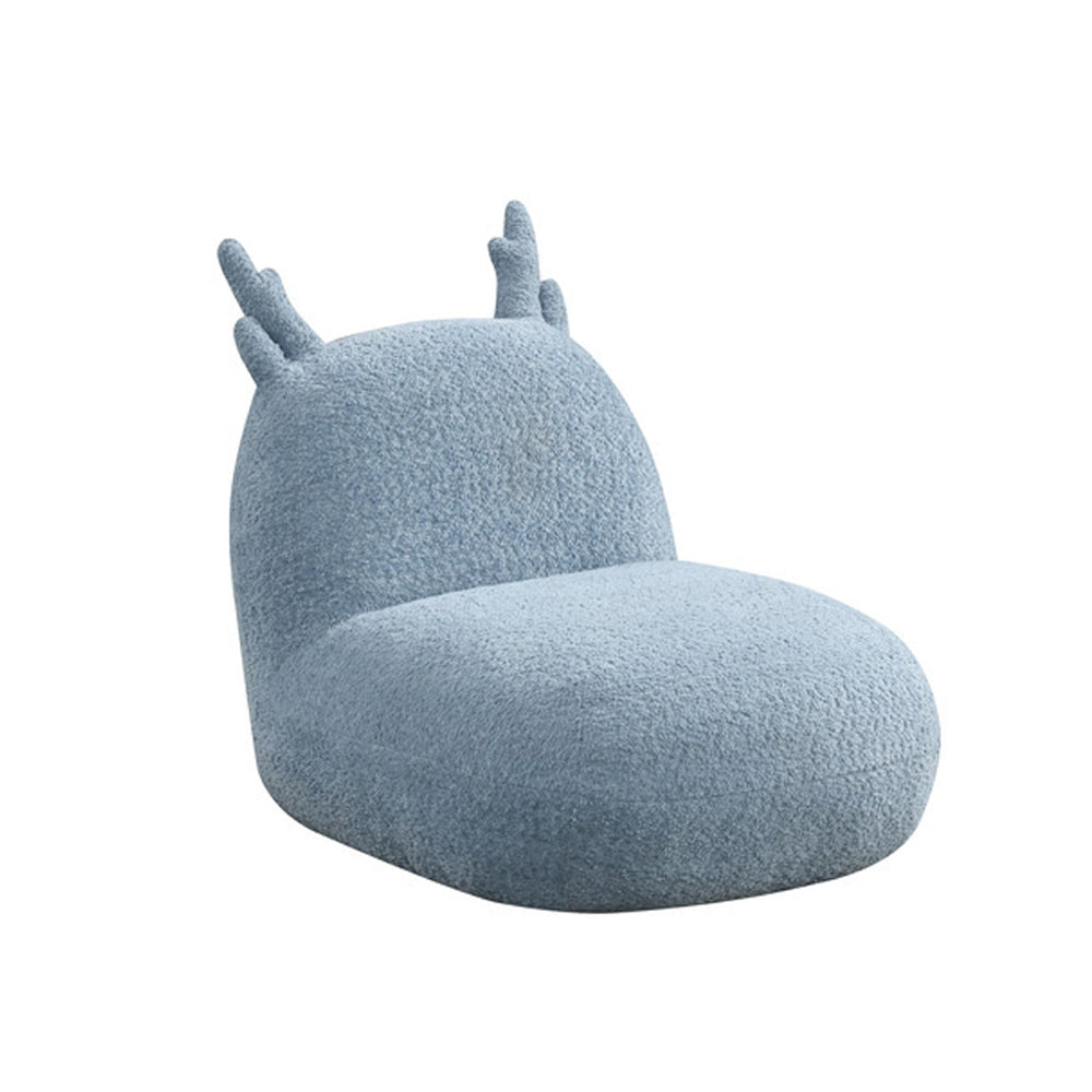 Chenille Deer-Shaped Kids Chair in blue with plush antlers and rounded backrest, ideal for whimsical children's room decor.