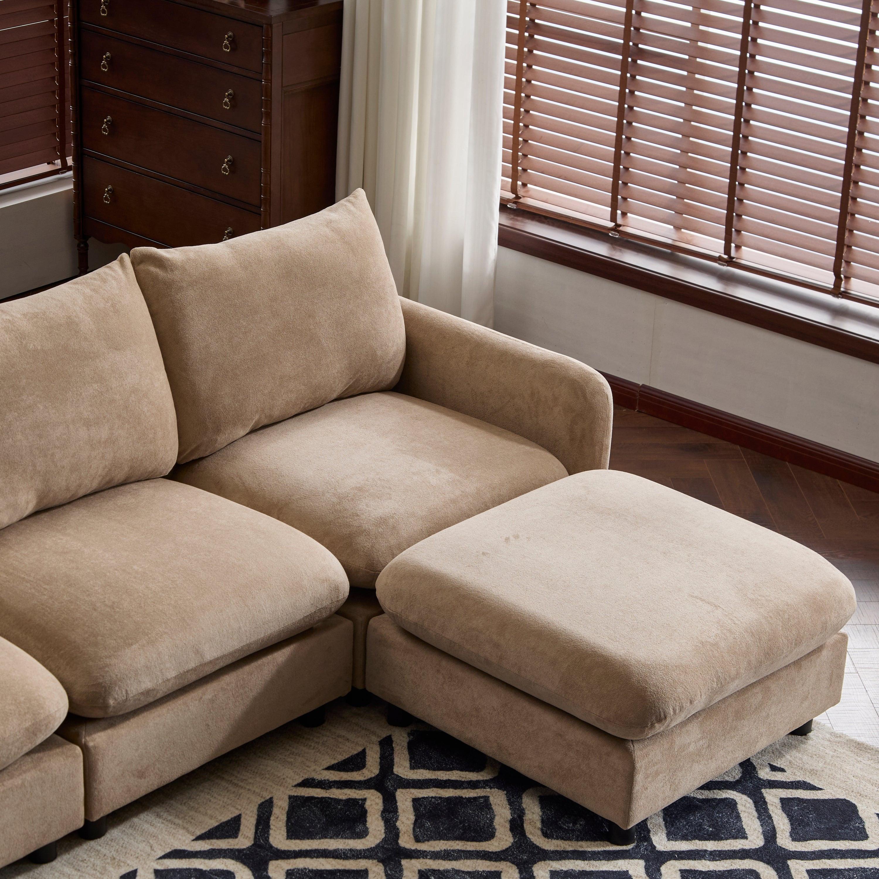 130 in. Oversize Modular Sectional Velvet Sofa with Ottoman.