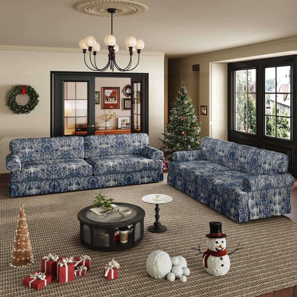 Luxuriously Comfortable Cloud Couch Blue Floral Sofa.