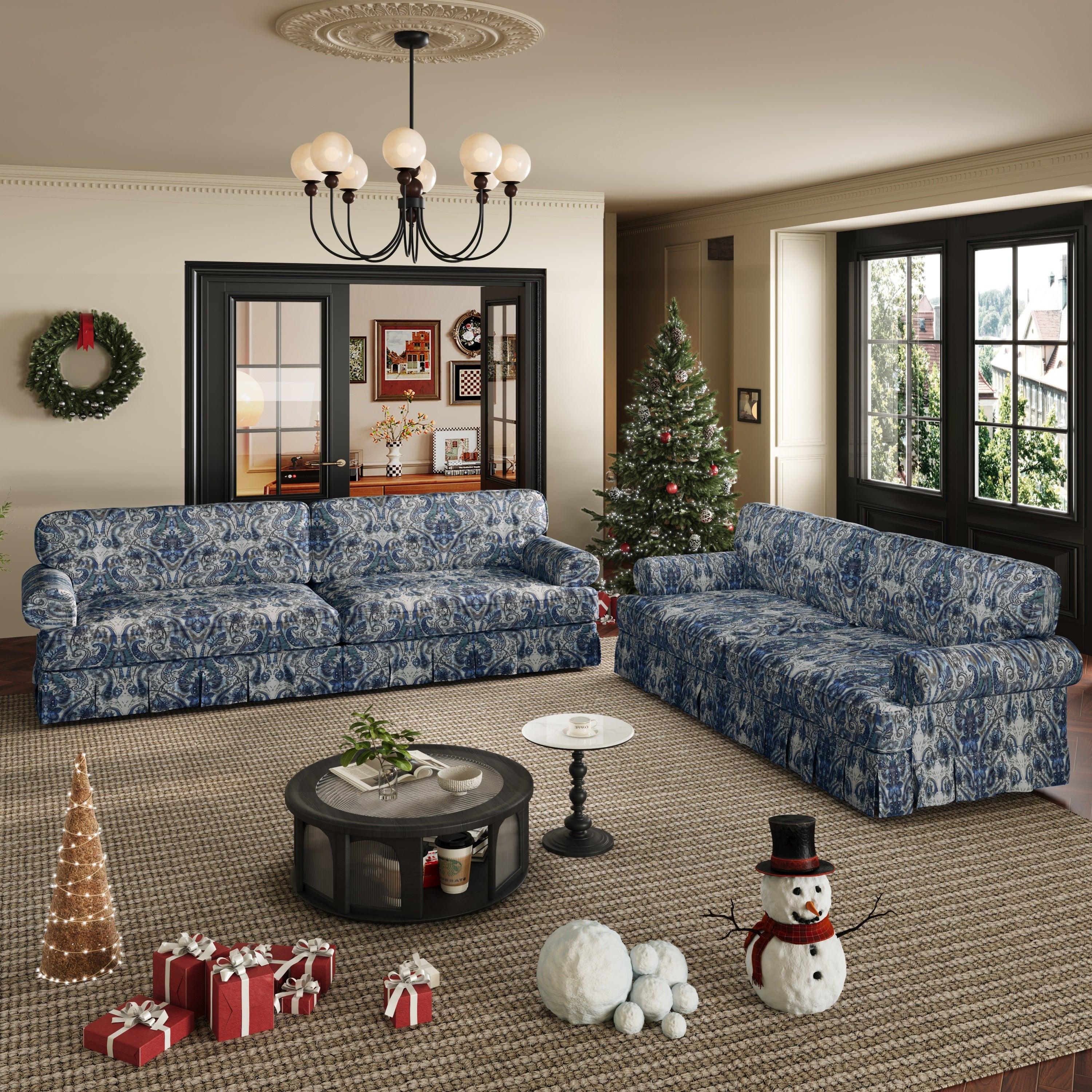 Luxuriously Comfortable Cloud Couch Blue Floral Sofa.