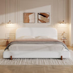 California King White Fabric Upholstered Bed Frame.