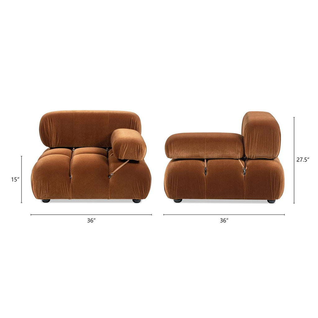 Marcel 36' Modular Modern Lounge Chair in Olive Green Velvet.
