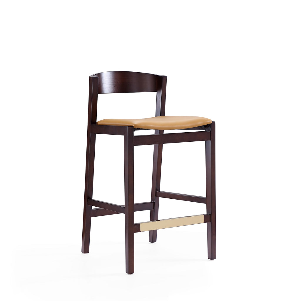 Klismos Wood Upholstered Counter Stool in Camel