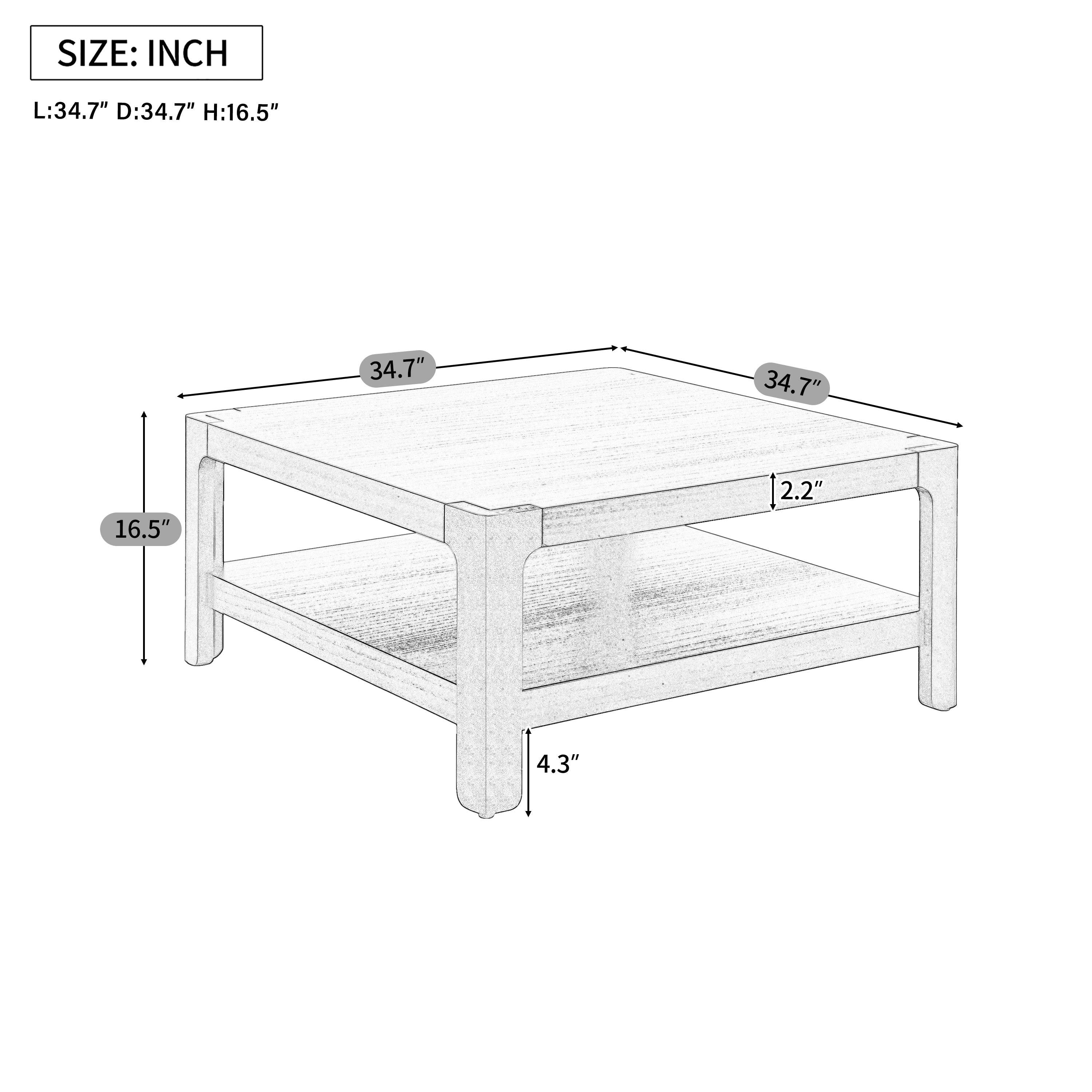 Farmhouse Coffee Table with Soft Rounded Profile.