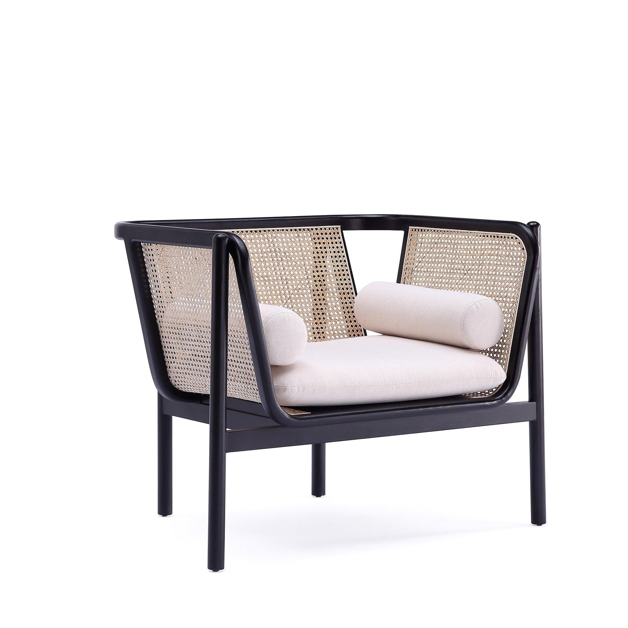 Versailles Cane Wood Accent Armchair in Cream.