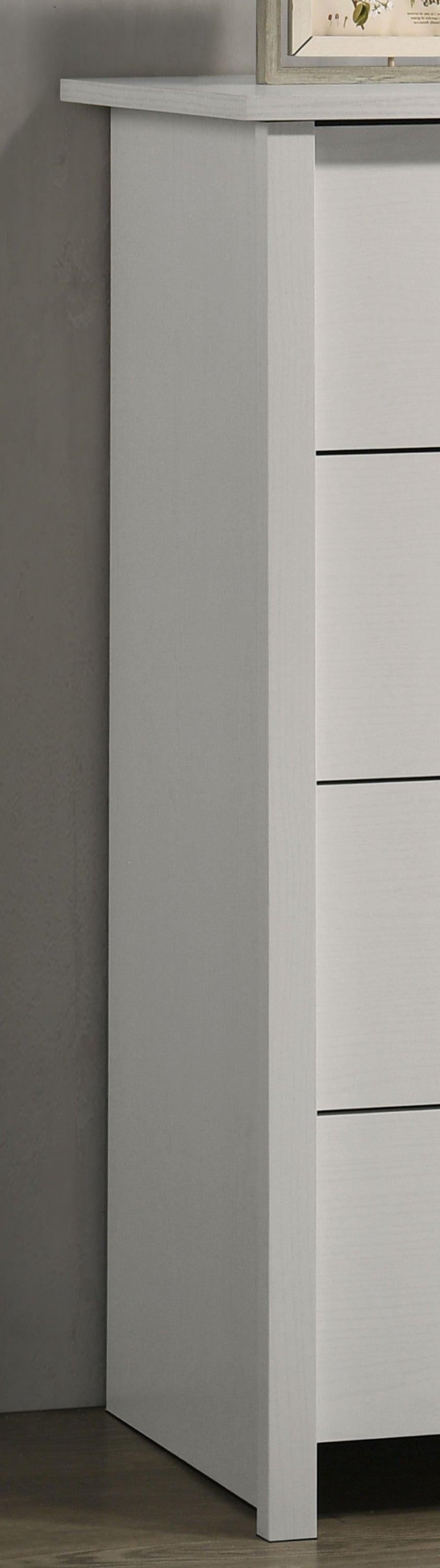 Celeste White 4-Drawer Chest with Silver Handles.