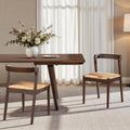 Capri Woven Seat Oak Wood Dining Chair Dark Brown Red Oak.