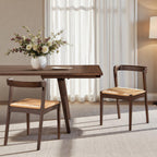 Capri Woven Seat Oak Wood Dining Chair Dark Brown Red Oak.