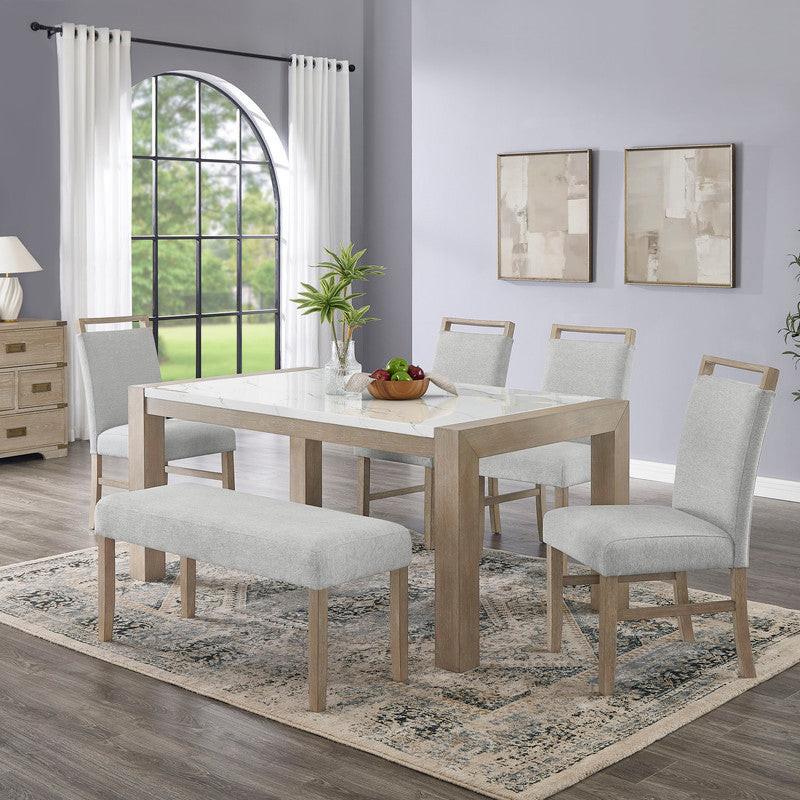 Louisa 6-Piece Faux Marble Dining Set with Bench.