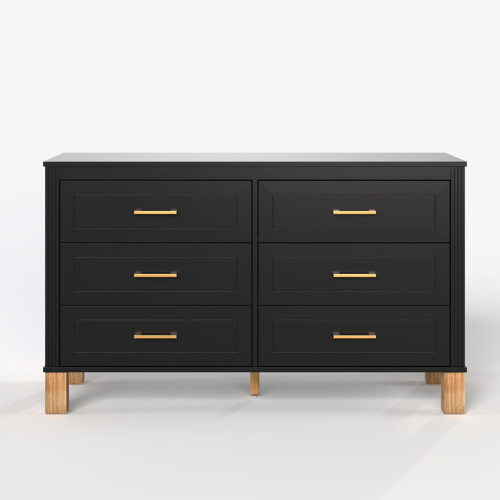 Modern 6-Drawer Dresser with Metal Handles.
