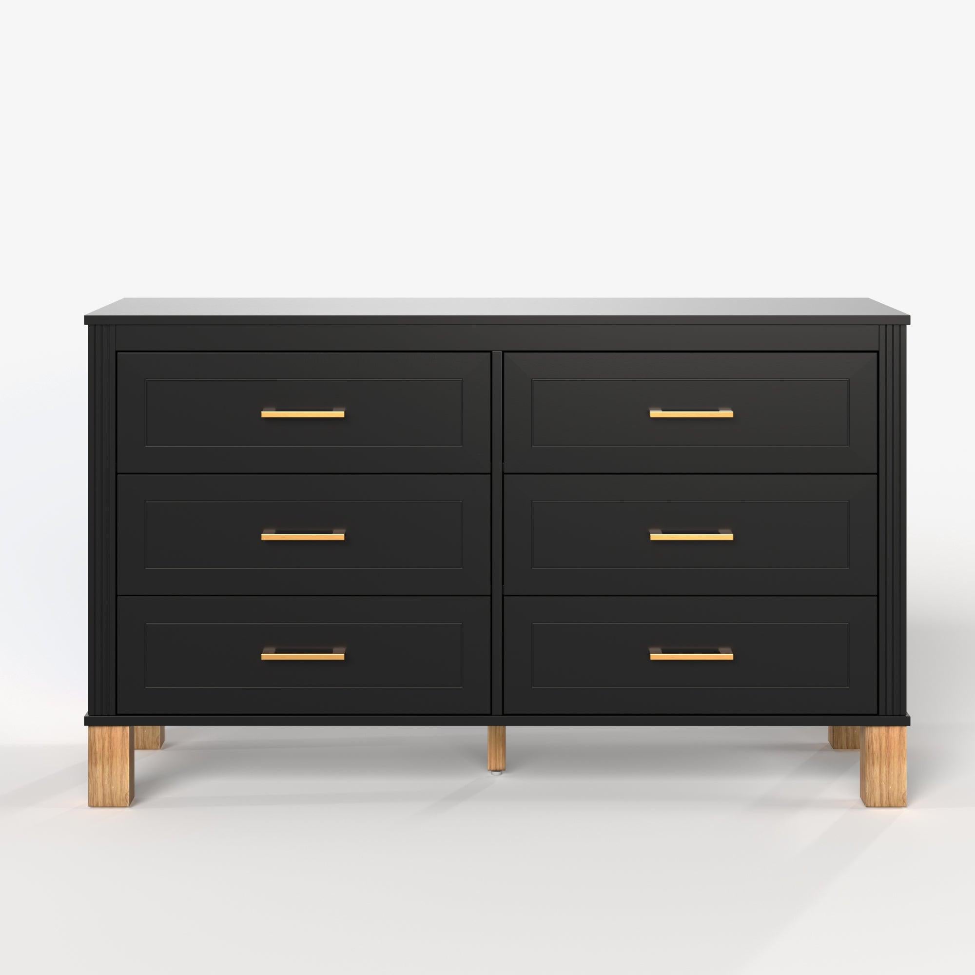 Modern 6-Drawer Dresser with Metal Handles.