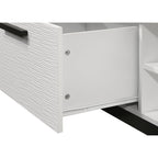 Close-up of drawer on White Faux Marble Coffee Table - 47'W with Storage, showing textured front panel and smooth sliding mechanism.