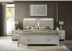 Aria Modern Queen Bed with Storage styled in a contemporary bedroom, featuring a lighted headboard and matching nightstands for a cohesive look.