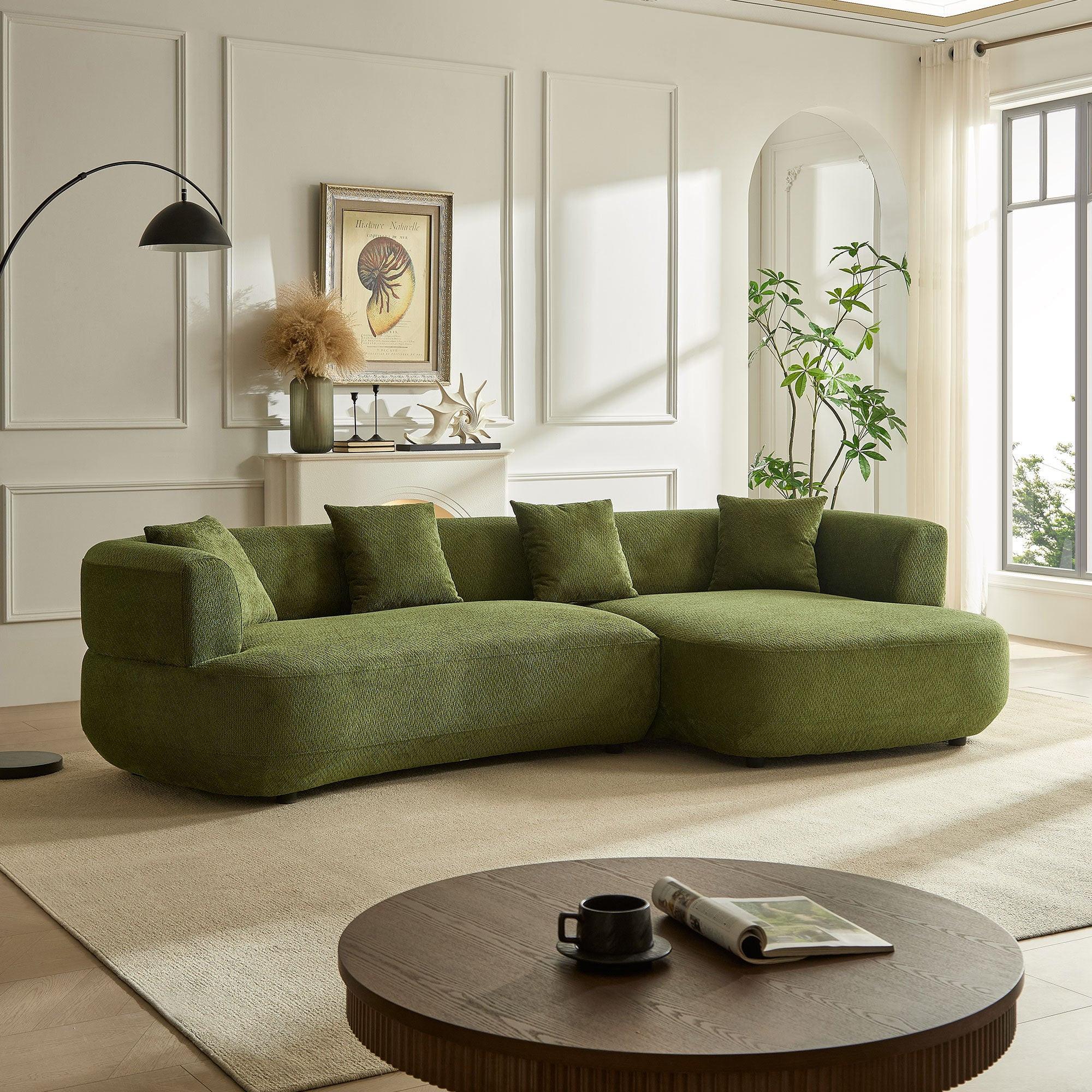 110.63 Inch Curved Modular Sofa in Green.