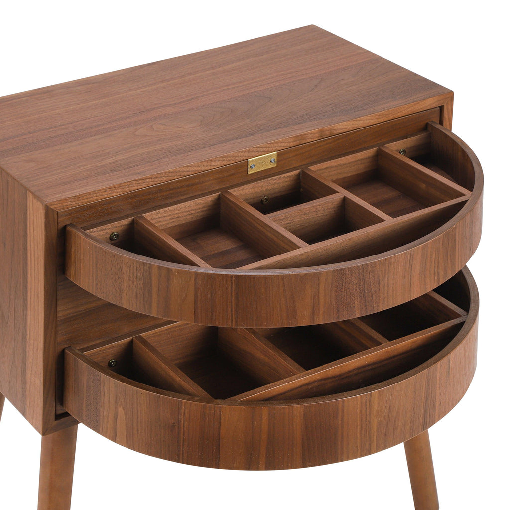 Rotating Hidden Compartment Nightstands - Walnut Rattan Table.