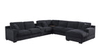 Dark gray Celine sectional sofa with chaise, cupholders, and USB ports. Modular layout with deep seating and removable cushions.