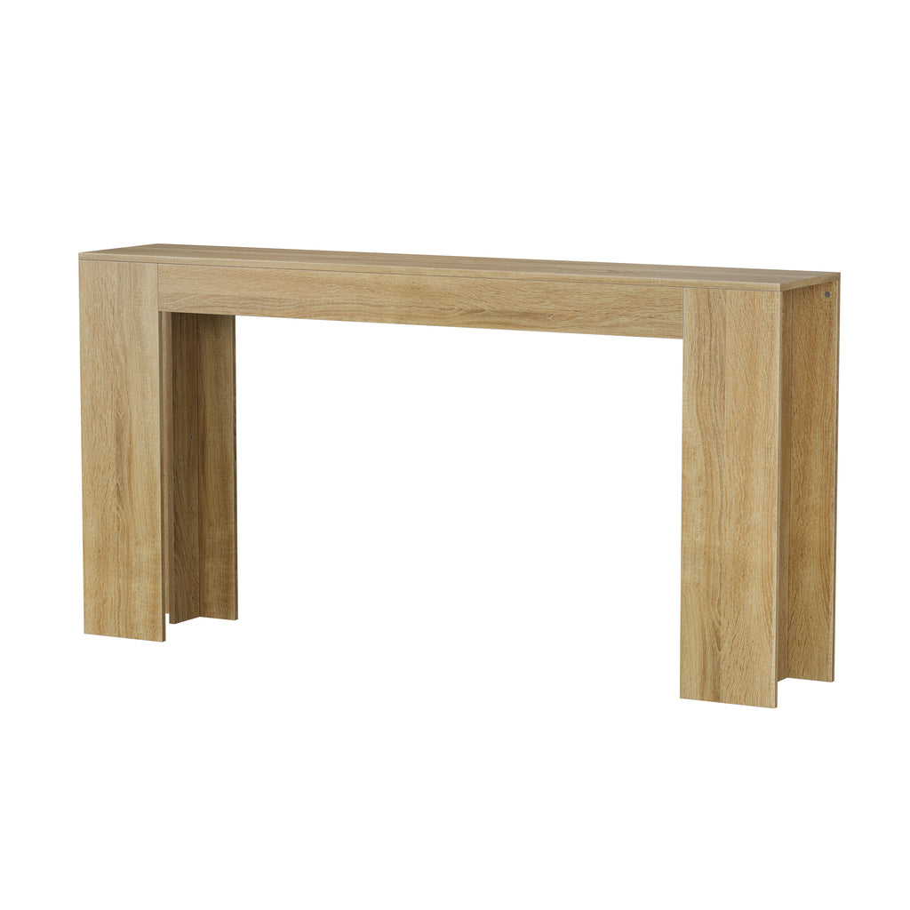 Farmhouse Oak Console Table - Extra-Long Entryway Table angled side view showing sturdy MDF construction and seamless oak finish.