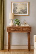 Solid Wood Arno Console Table in Golden Teak,Brown,2-Drawers