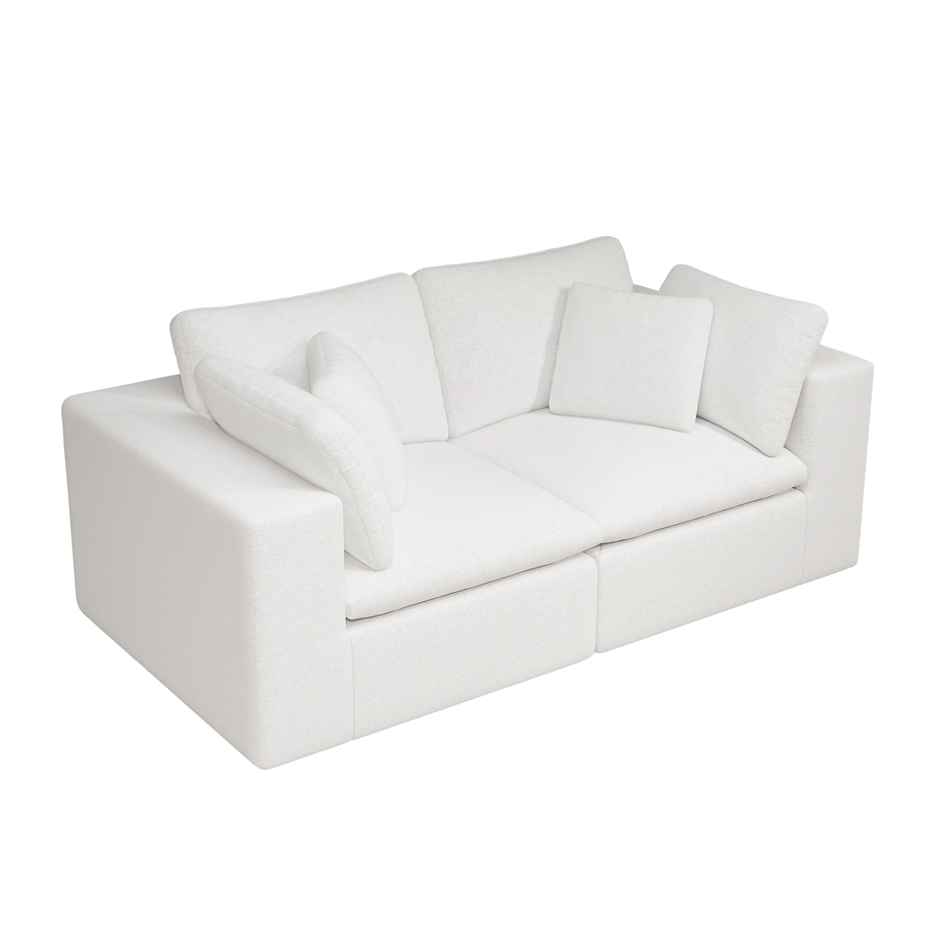 Modular Sectional Sofa - White Plush Corduroy Fabric.
