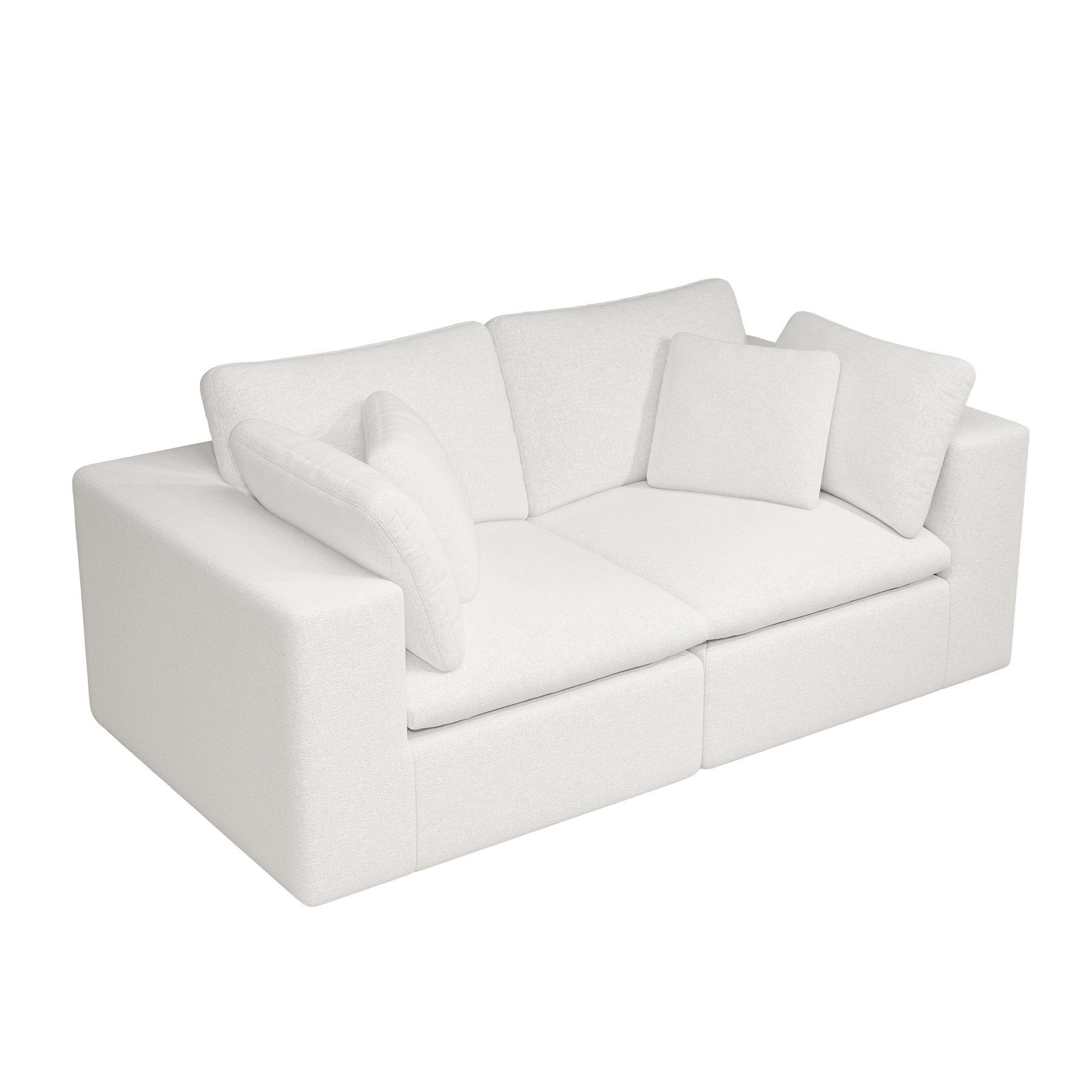 Modular Sectional Sofa - White Plush Corduroy Fabric.