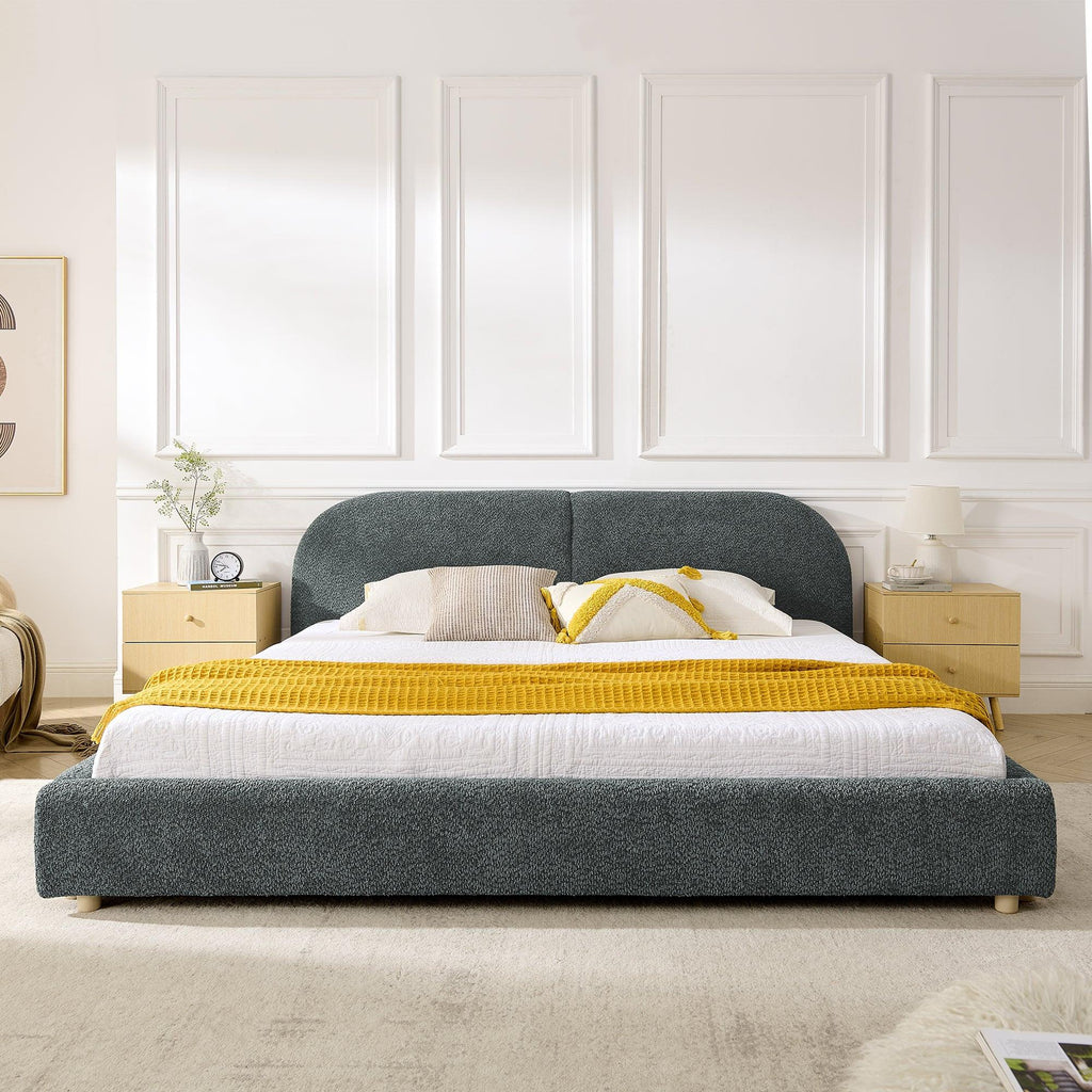 King Size Upholstered Bed Frame with Curved Headboard.
