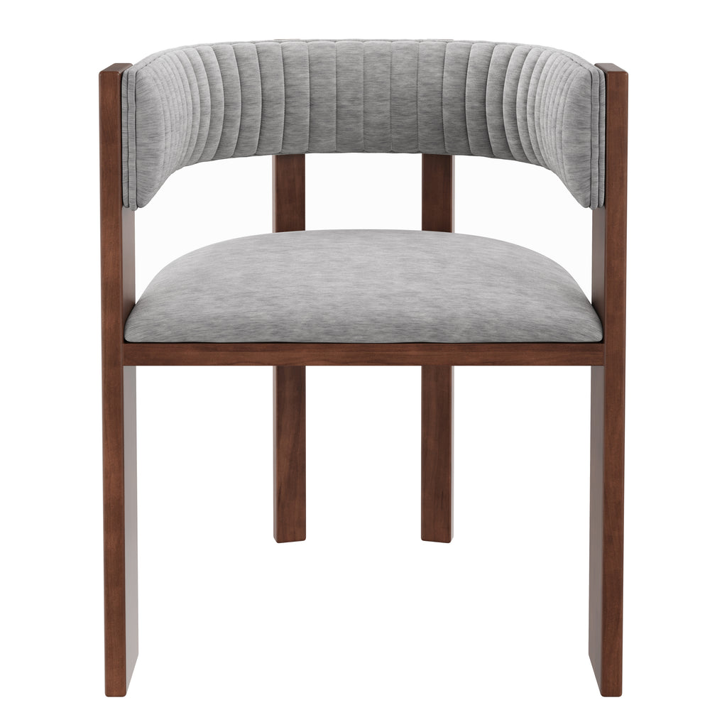 Curved Back Wood Dining Chair in Gray Fabric - Set of 2