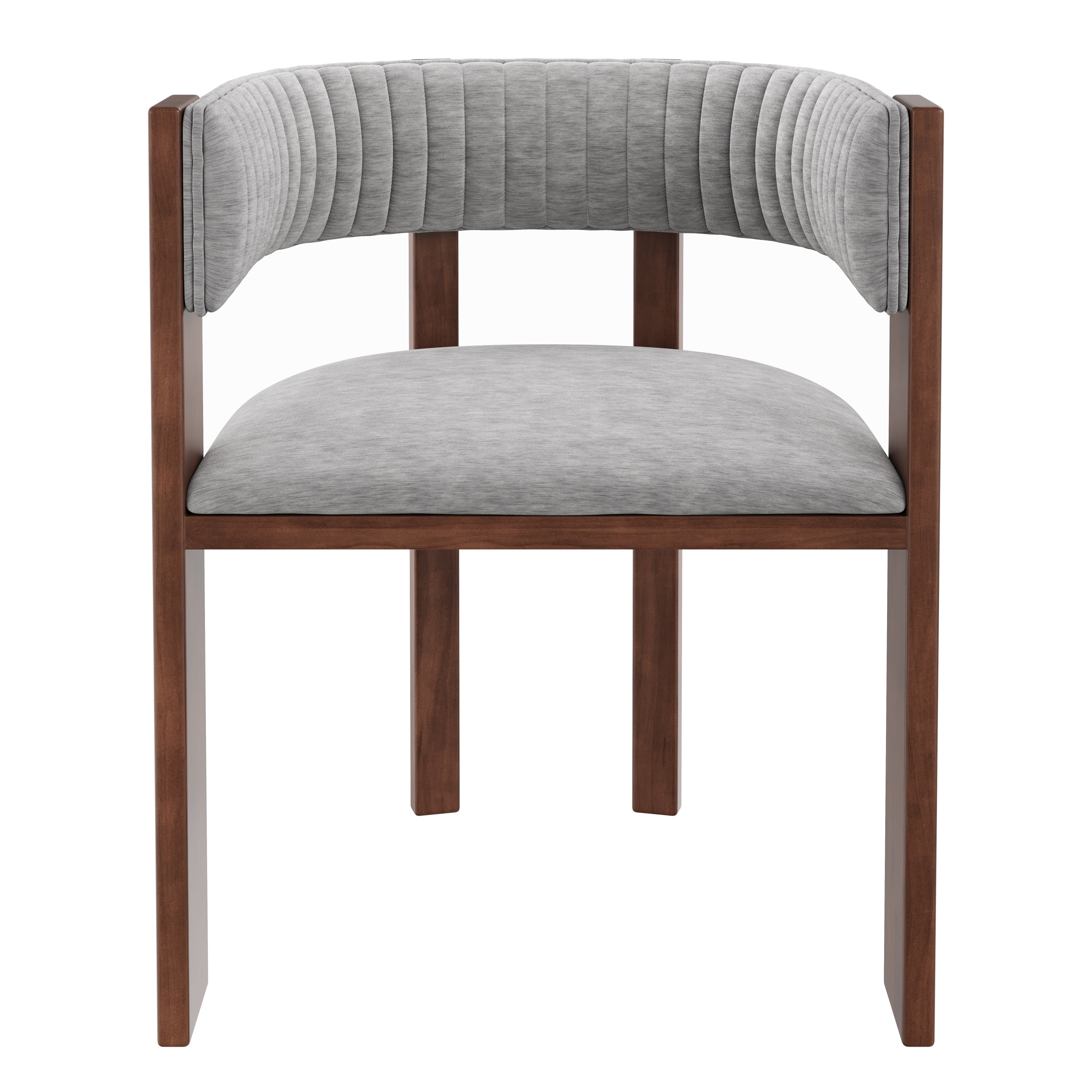 Curved Back Wood Dining Chair in Gray Fabric - Set of 2