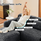 Modular 3-Seater Plush Sofa with Movable Ottoman - Dark Grey.