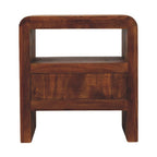 Solid Wood Curved Edge Bedside,Brown,1-Drawer,1-Shelf