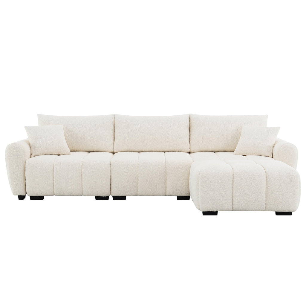 Modular Sectional Sofa with Movable Ottoman & Boucle Fabric.